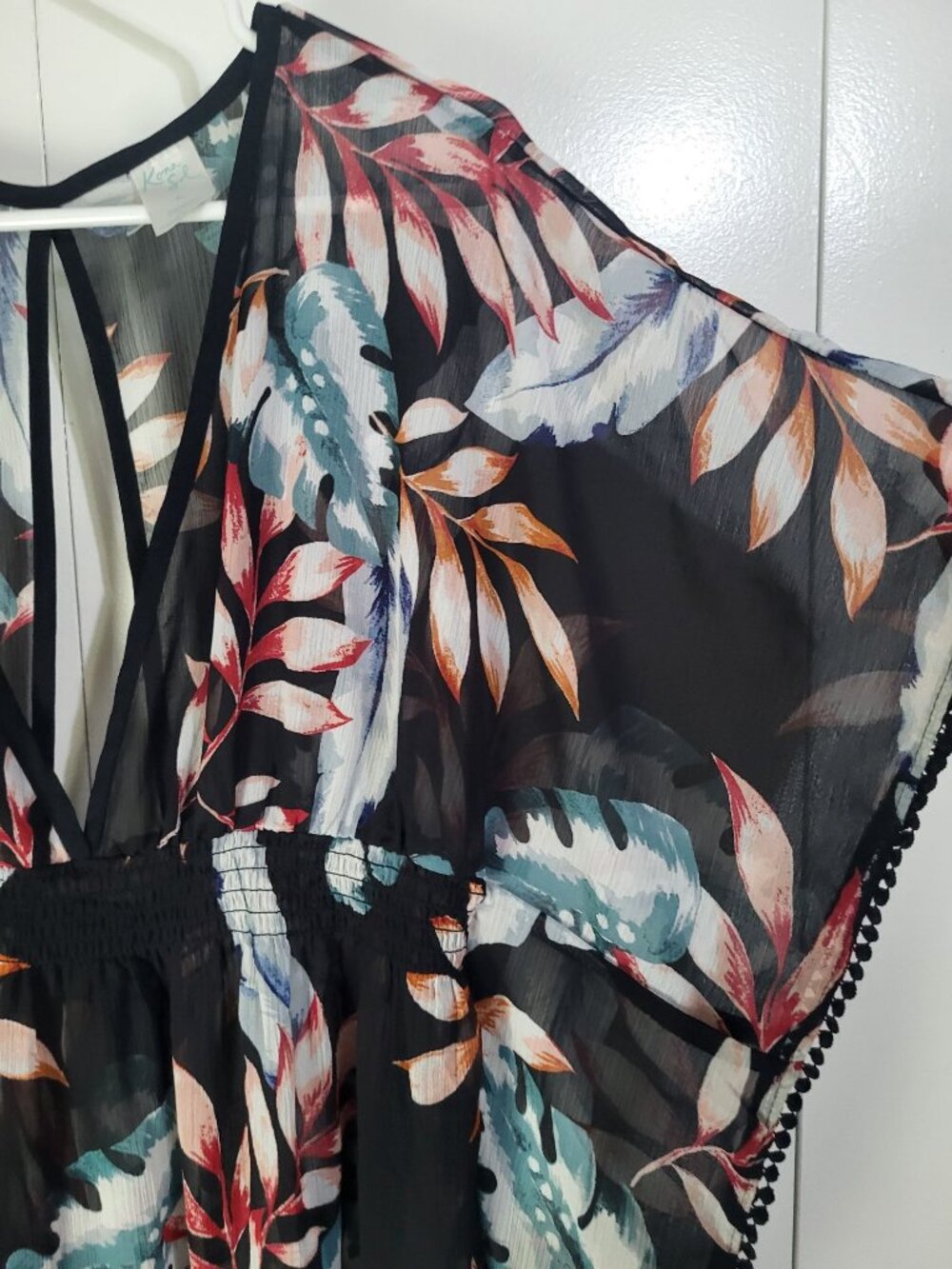 Kona Sol Womens XL Swim Coverup Sheer Floral Beach Travel Resort Tunic - Picture 3 of 7